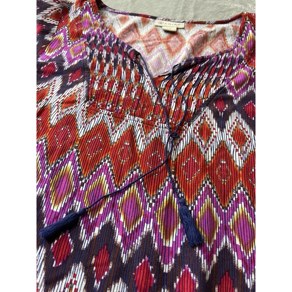 Ariat Womens Blouse Small Purple Red Boho Aztec Long Sleeve Tassel Top - Picture 6 of 6